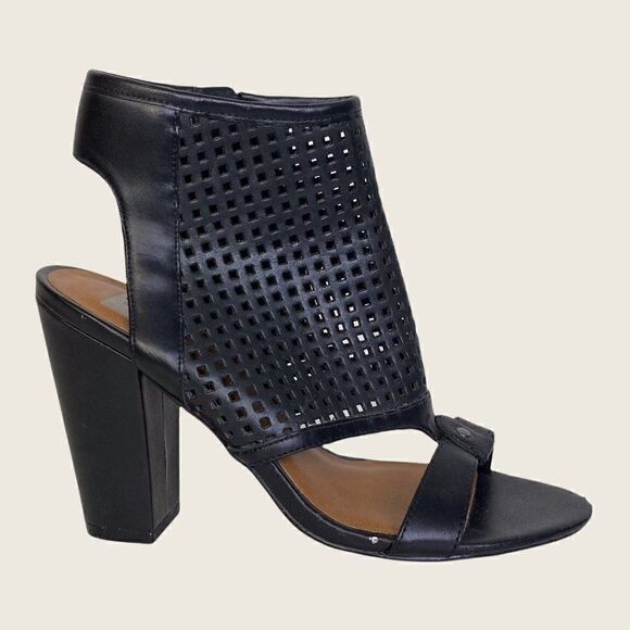 Dolce Vita Black Perforated Leather Block Heel Peep Toe Bootie - Picture 1 of 8